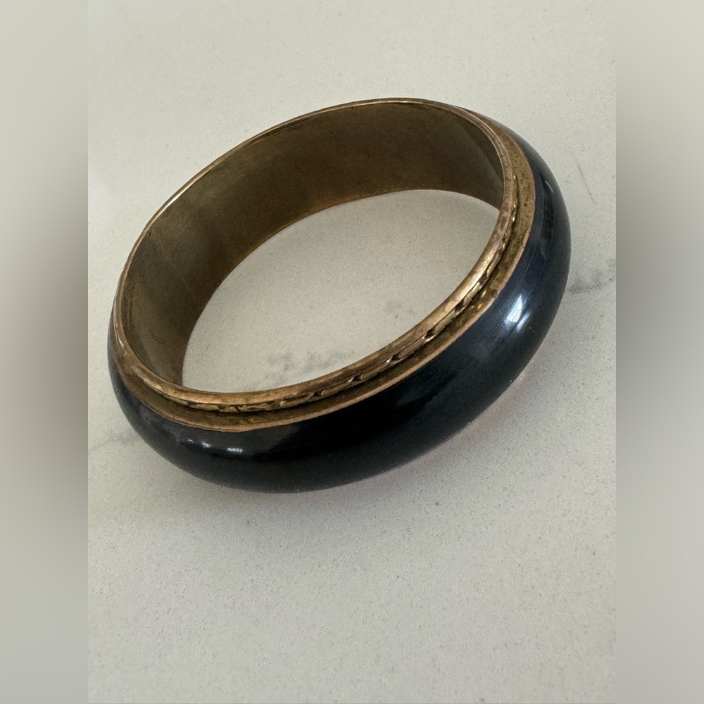 Vintage Brass & Black Ornate Bangle Bracelet